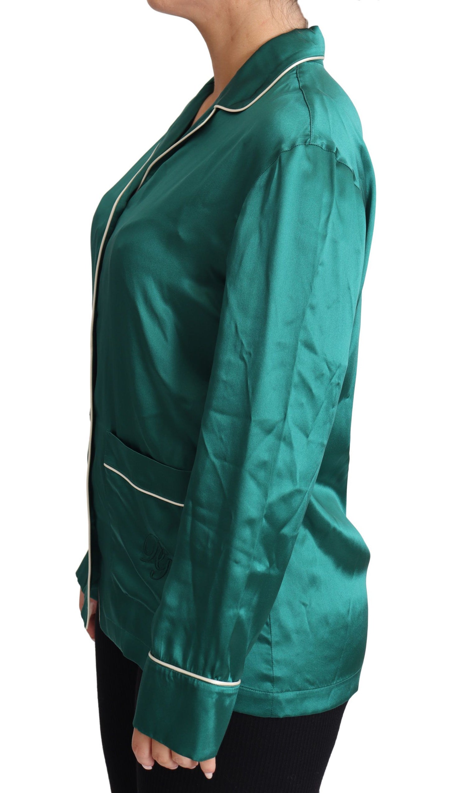 Green Pyjama Blouse Silk Lounge Sleepwear Top-Dolce & Gabbana-LabelTerrace.com