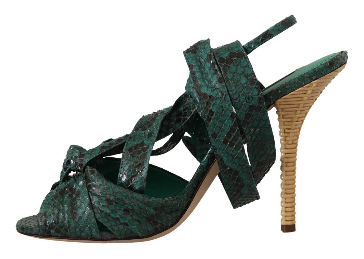 Green Python Strap Sandals Heels Shoes-Dolce & Gabbana-LabelTerrace.com
