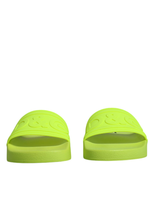Green Rubber Slides Sandals Beachwear Shoes-Dolce & Gabbana-LabelTerrace.com
