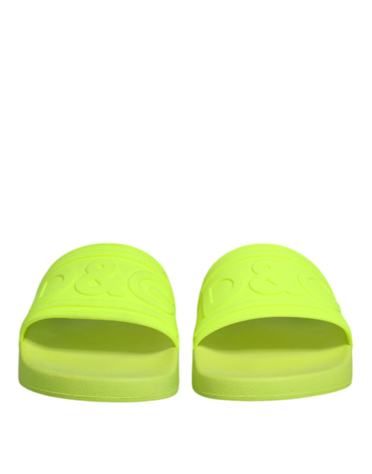 Green Rubber Slides Sandals Beachwear Shoes-Dolce & Gabbana-LabelTerrace.com