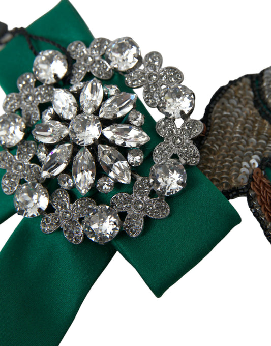 Green Satin Bird Crystal Women Hair Clip-Dolce & Gabbana-LabelTerrace.com