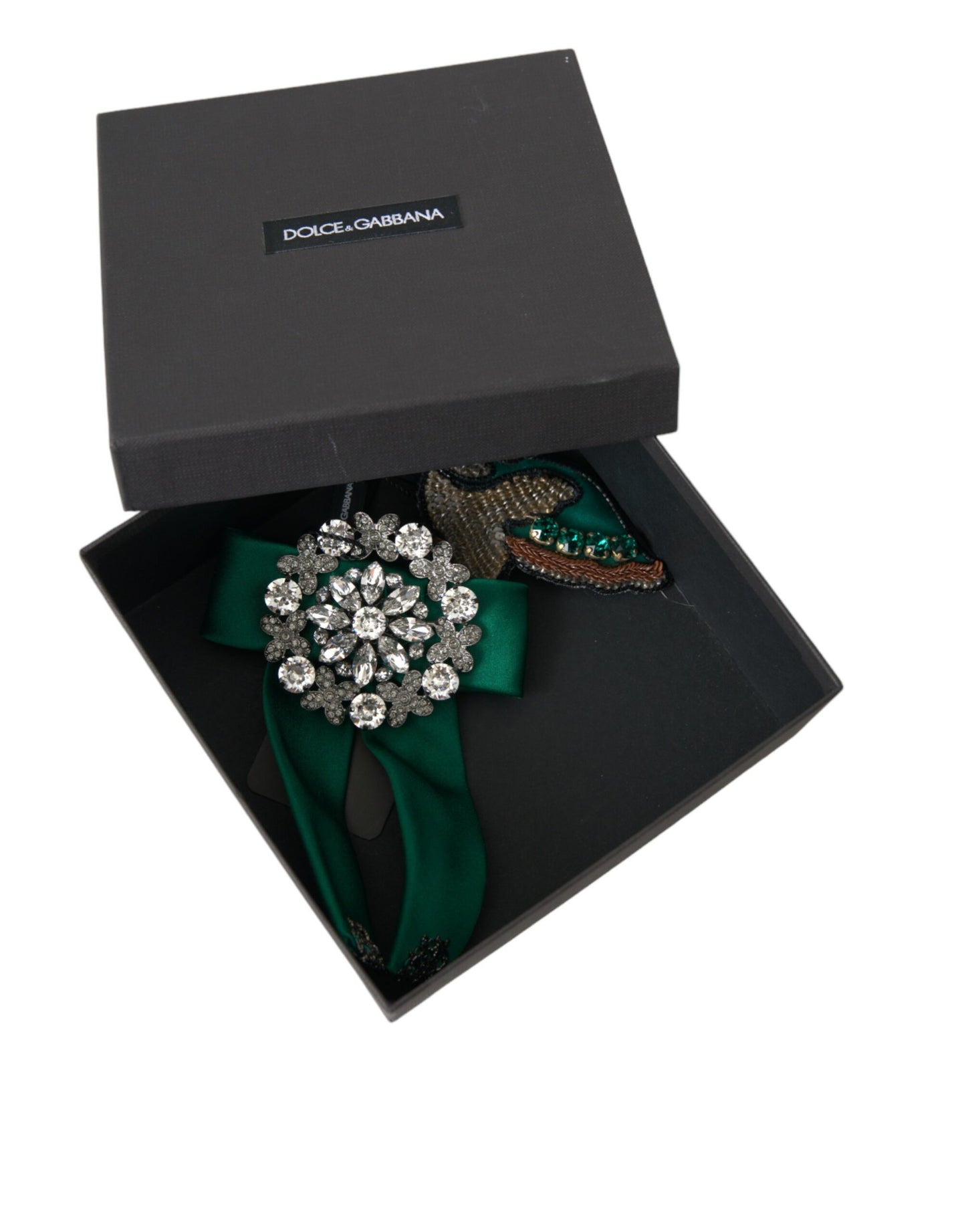 Green Satin Bird Crystal Women Hair Clip-Dolce & Gabbana-LabelTerrace.com