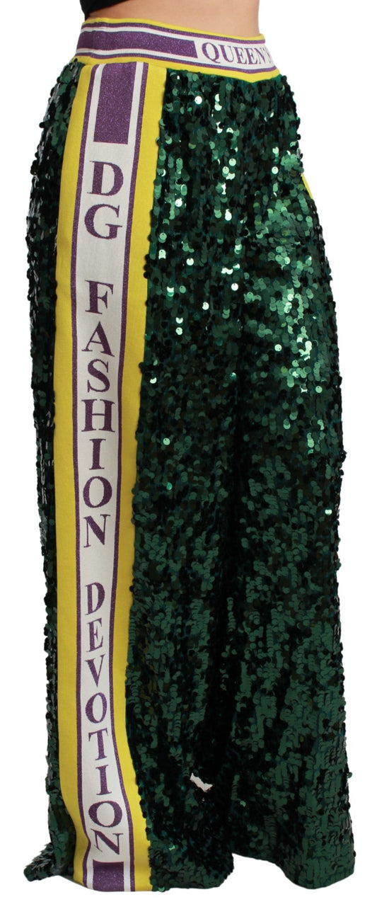 Green Sequin Trousers Queens Angel Pants-Dolce & Gabbana-LabelTerrace.com