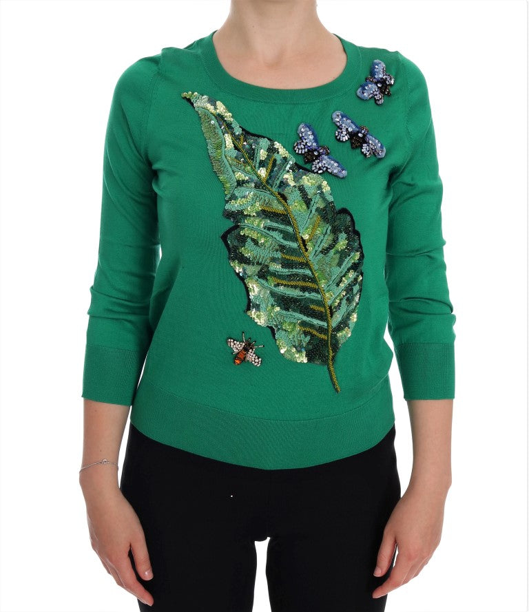 Green Silk Crystal Banana Sweater-Dolce & Gabbana-LabelTerrace.com
