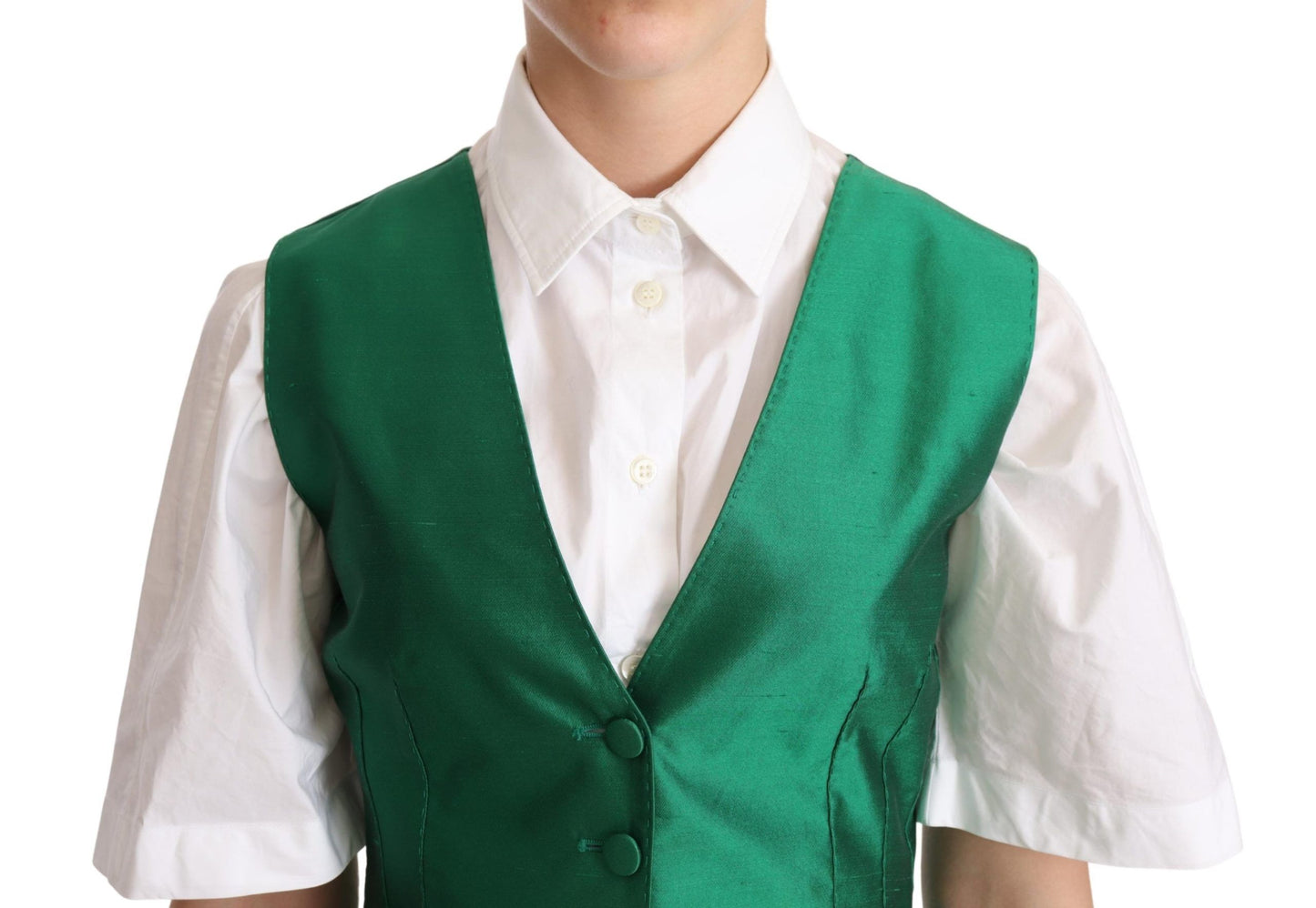 Green Silk Satin Sleeveless Waistcoat Vest-Dolce & Gabbana-LabelTerrace.com