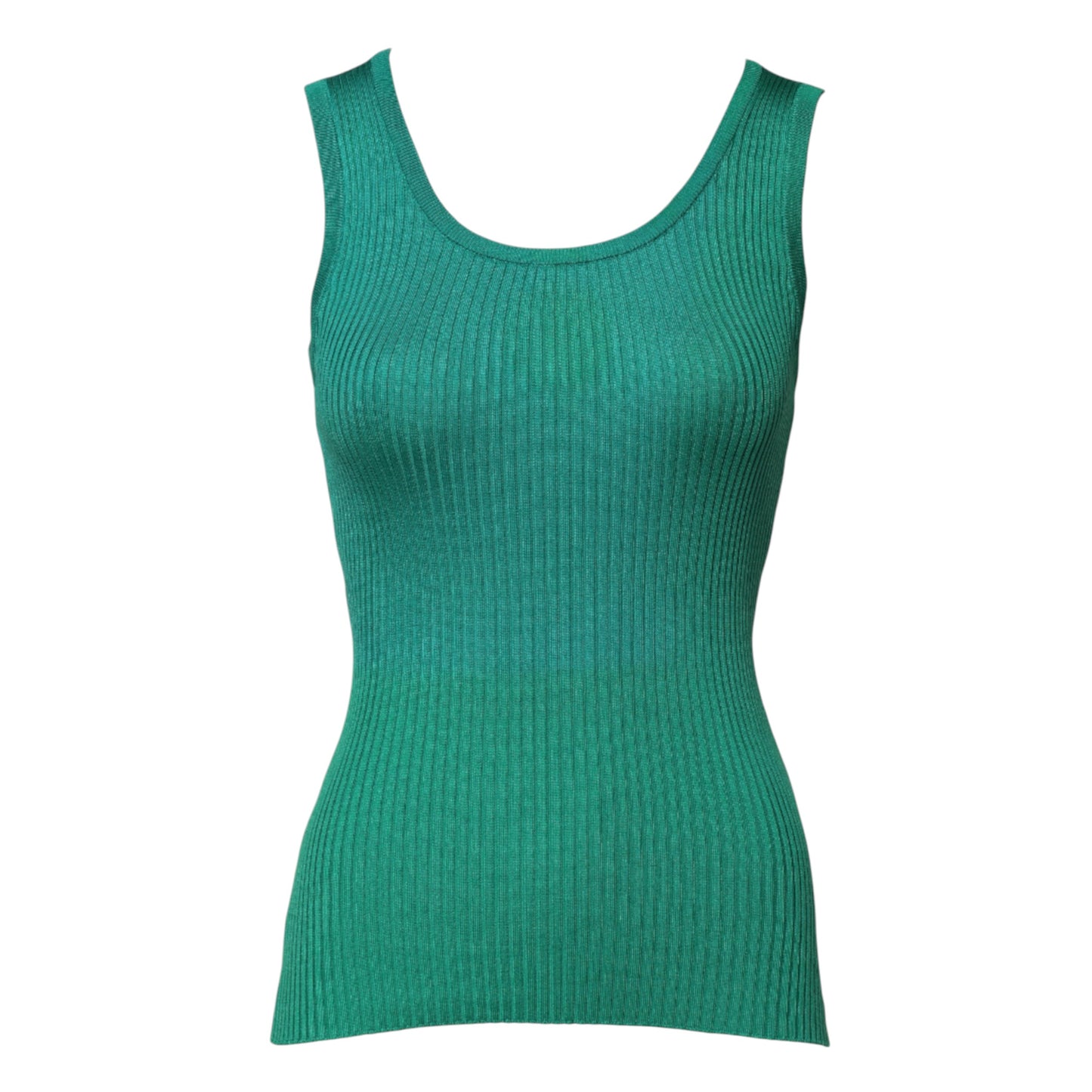 Green Silk Sleeveless Round Neck Tank Top-Dolce & Gabbana-LabelTerrace.com