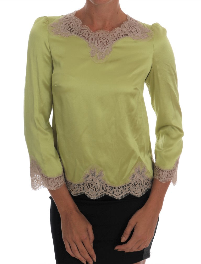 Green Silk Stretch Blouse Top-Dolce & Gabbana-LabelTerrace.com