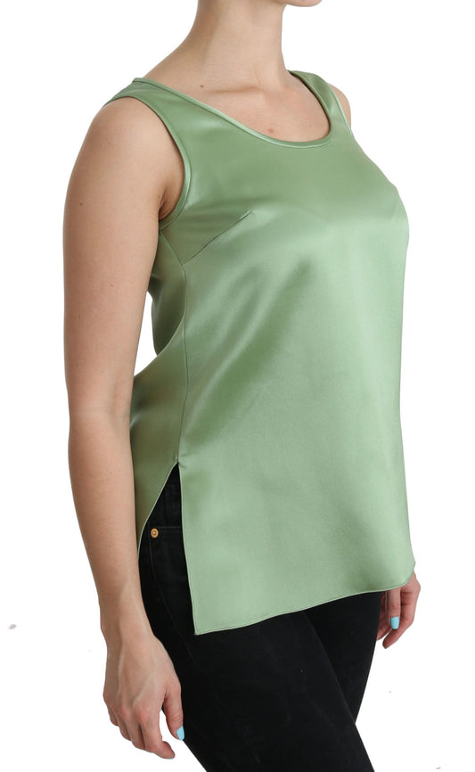 Green Sleeveless 100% Silk Top Tank Blouse-Dolce & Gabbana-LabelTerrace.com
