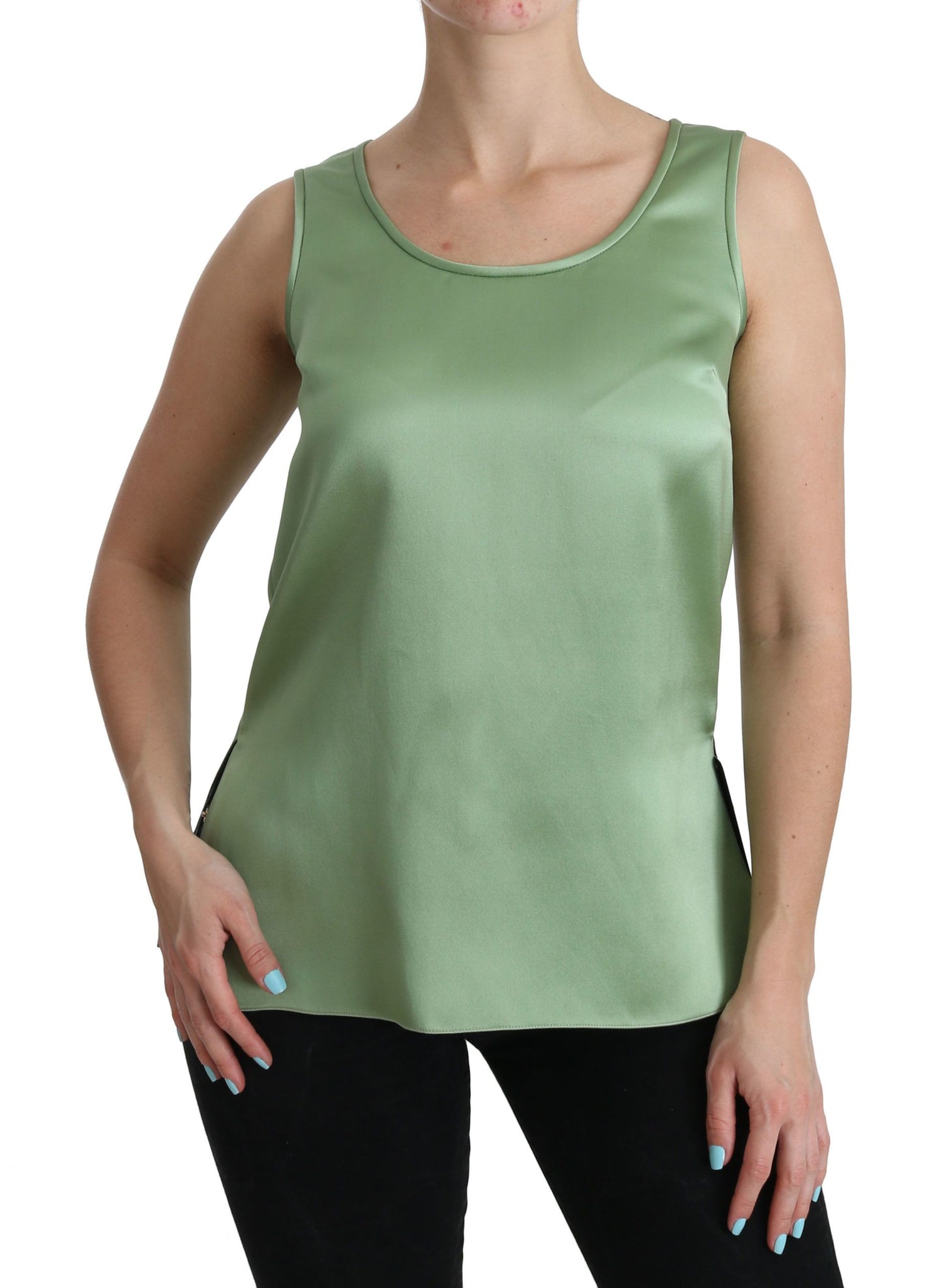 Green Sleeveless 100% Silk Top Tank Blouse-Dolce & Gabbana-LabelTerrace.com