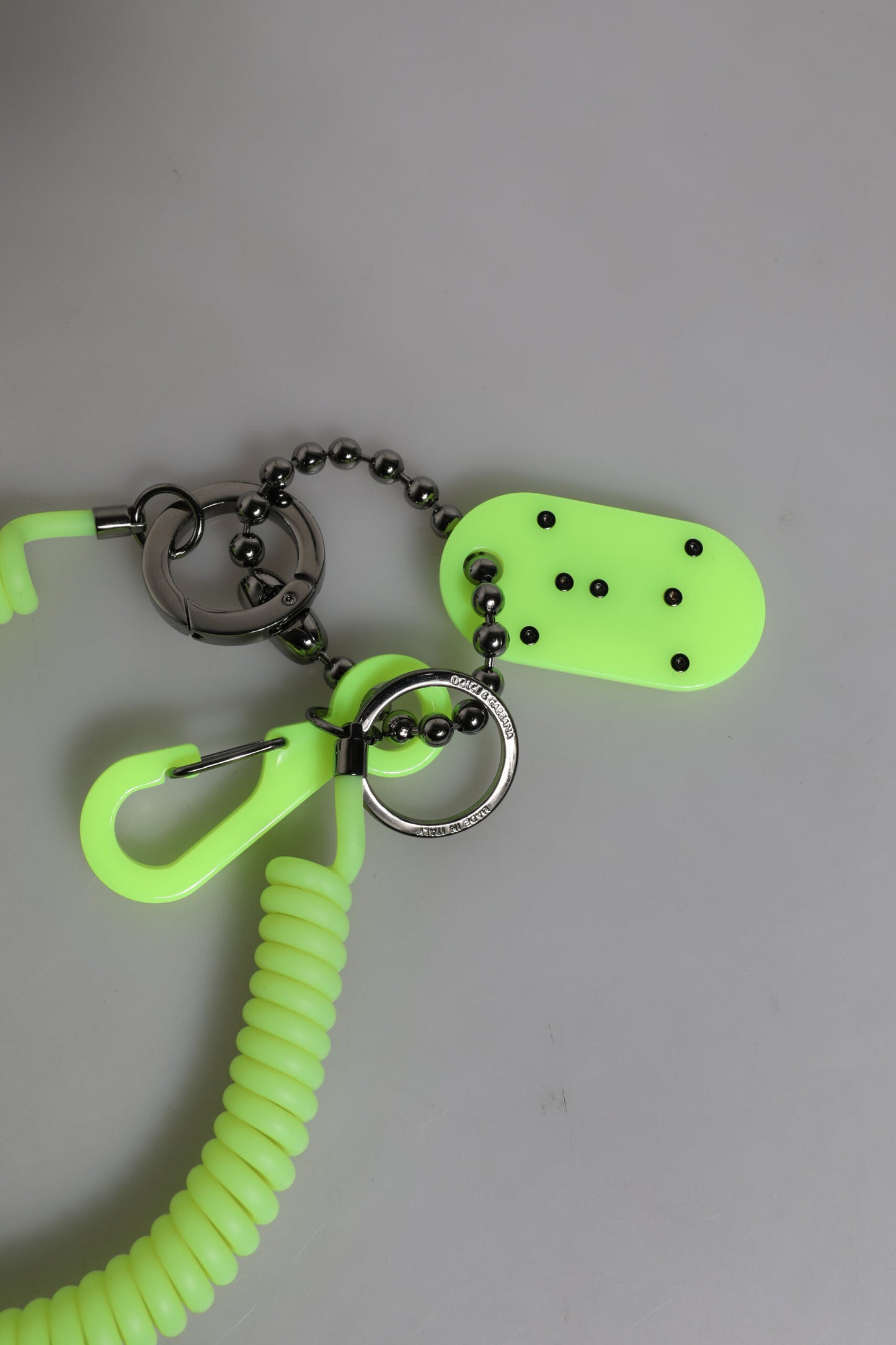 Green Springy Key Holder DG Logo Men's Keychain Keyring-Dolce & Gabbana-LabelTerrace.com