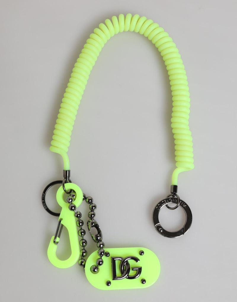 Green Springy Key Holder DG Logo Men's Keychain Keyring-Dolce & Gabbana-LabelTerrace.com