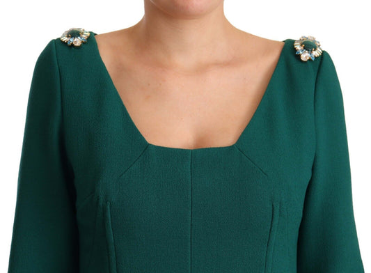 Green Stretch Crepe Crystal Midi Dress-Dolce & Gabbana-LabelTerrace.com