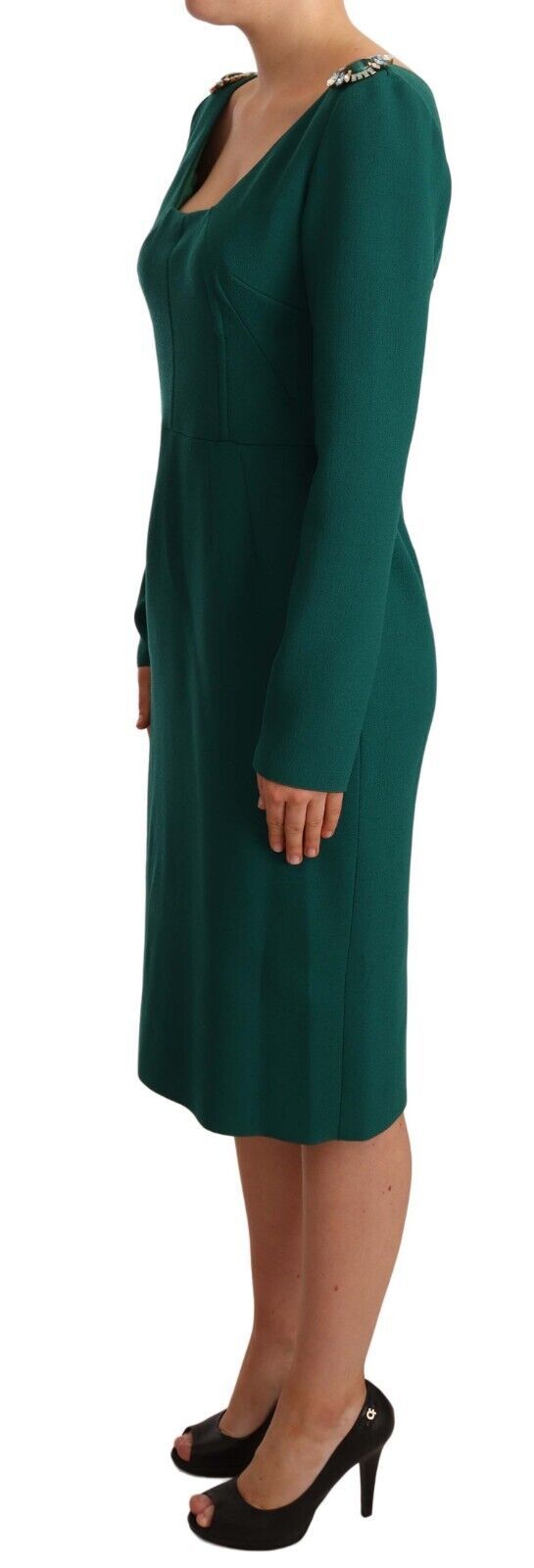Green Stretch Crepe Crystal Midi Dress-Dolce & Gabbana-LabelTerrace.com