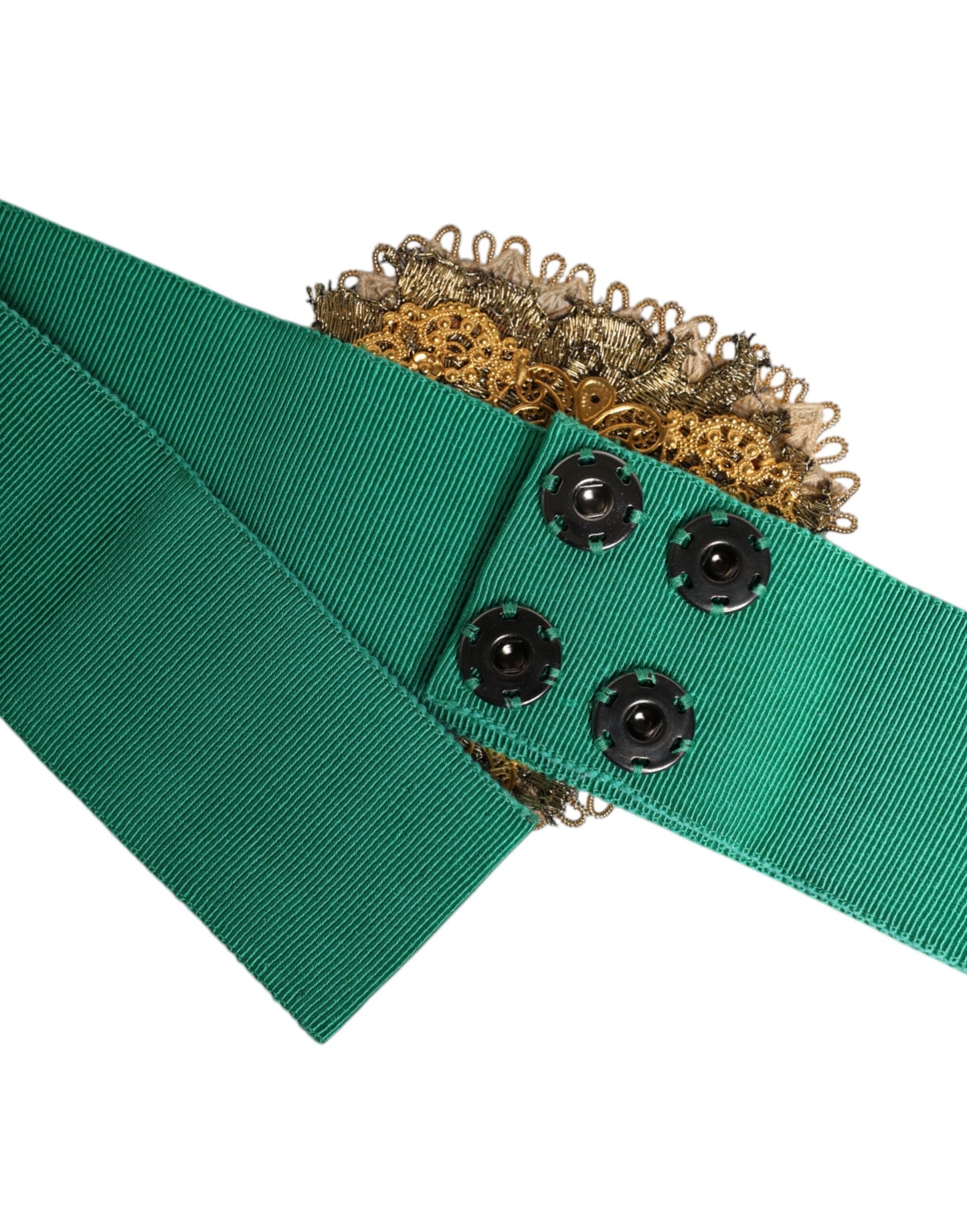 Green Stretch Wide Waist Heart Embellished Belt-Dolce & Gabbana-LabelTerrace.com