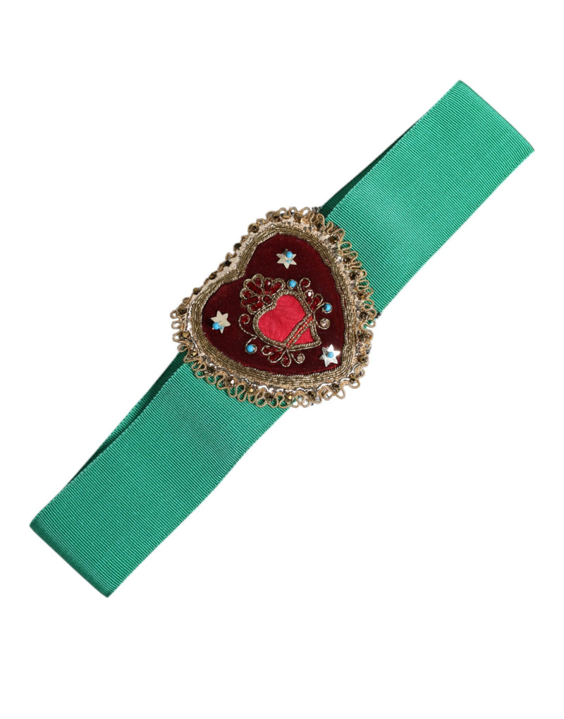 Green Stretch Wide Waist Heart Embellished Belt-Dolce & Gabbana-LabelTerrace.com