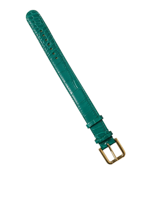 Green Textured Leather Gold Tone Metal Buckle Neckband-Dolce & Gabbana-LabelTerrace.com