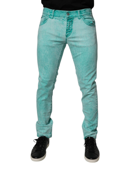 Green Tie Dye Cotton Skinny Men Denim Jeans-Dolce & Gabbana-LabelTerrace.com