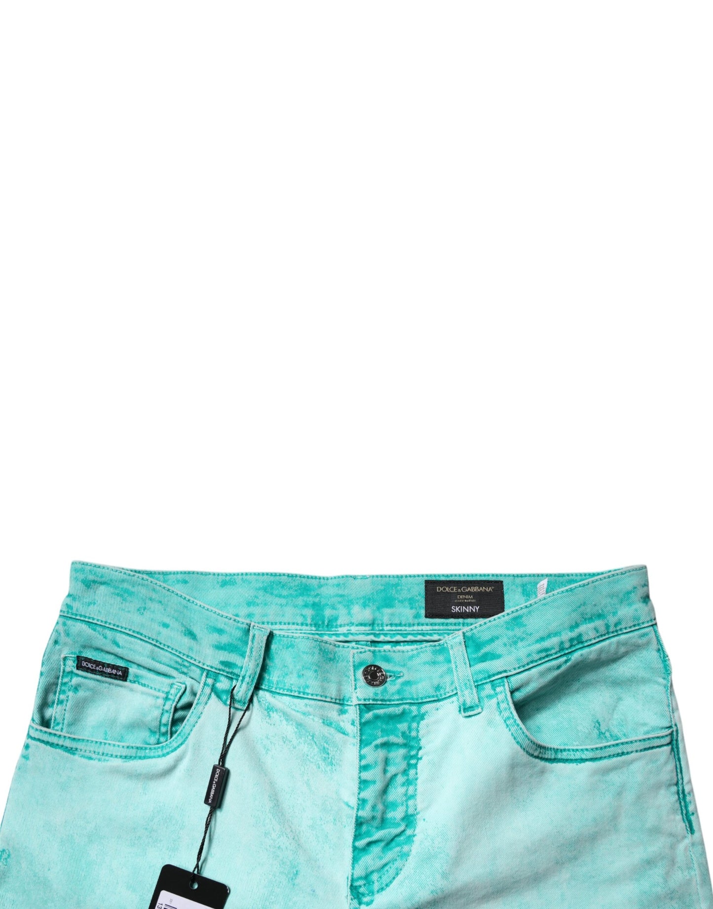 Green Tie Dye Cotton Skinny Men Denim Jeans