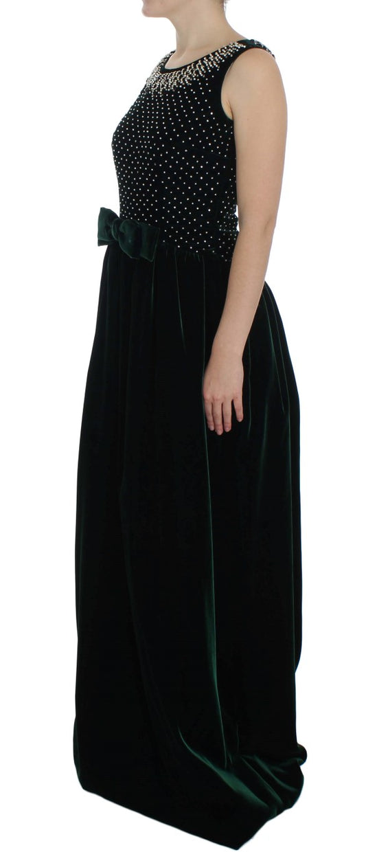 Green Velvet Crystal Long Maxi Dress-Dolce & Gabbana-LabelTerrace.com