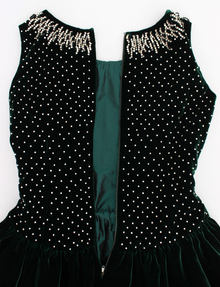 Green Velvet Crystal Long Maxi Dress-Dolce & Gabbana-LabelTerrace.com