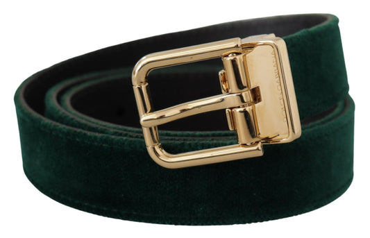 Green Velvet Leather Gold Metal Logo Belt-Dolce & Gabbana-LabelTerrace.com