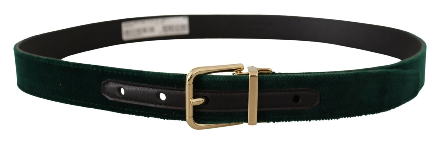 Green Velvet Leather Gold Metal Logo Belt-Dolce & Gabbana-LabelTerrace.com