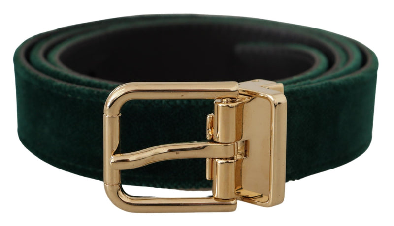 Green Velvet Leather Gold Metal Logo Belt-Dolce & Gabbana-LabelTerrace.com