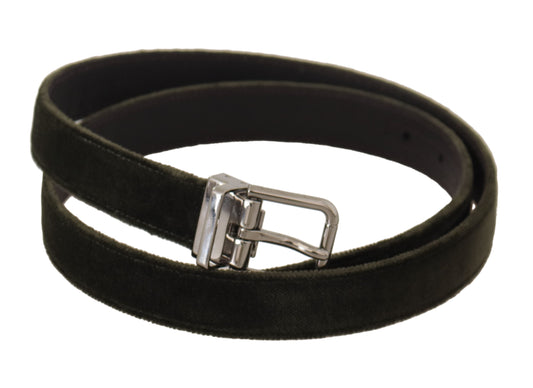 Green Velvet Silver Tone Metal Buckle Belt-Dolce & Gabbana-LabelTerrace.com