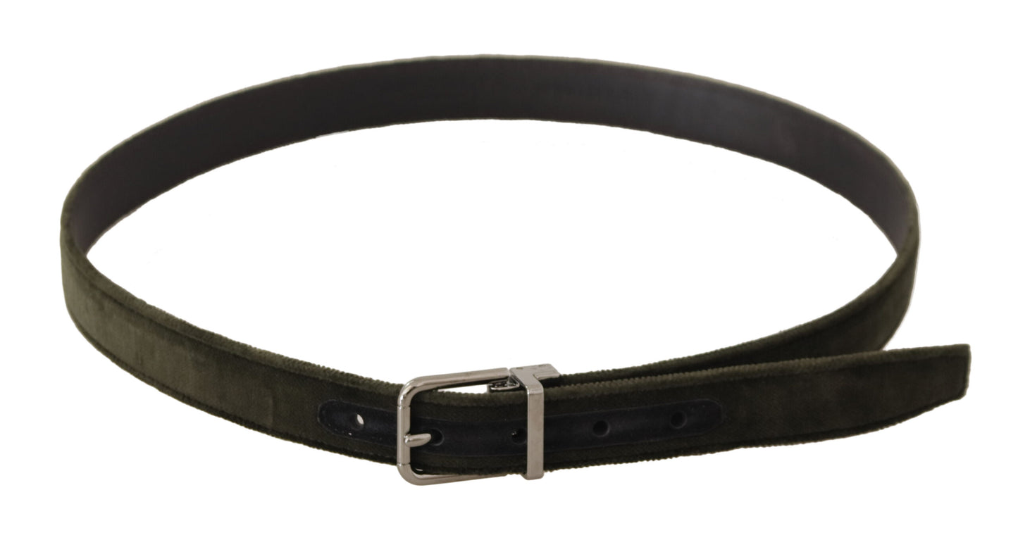 Green Velvet Silver Tone Metal Buckle Belt-Dolce & Gabbana-LabelTerrace.com