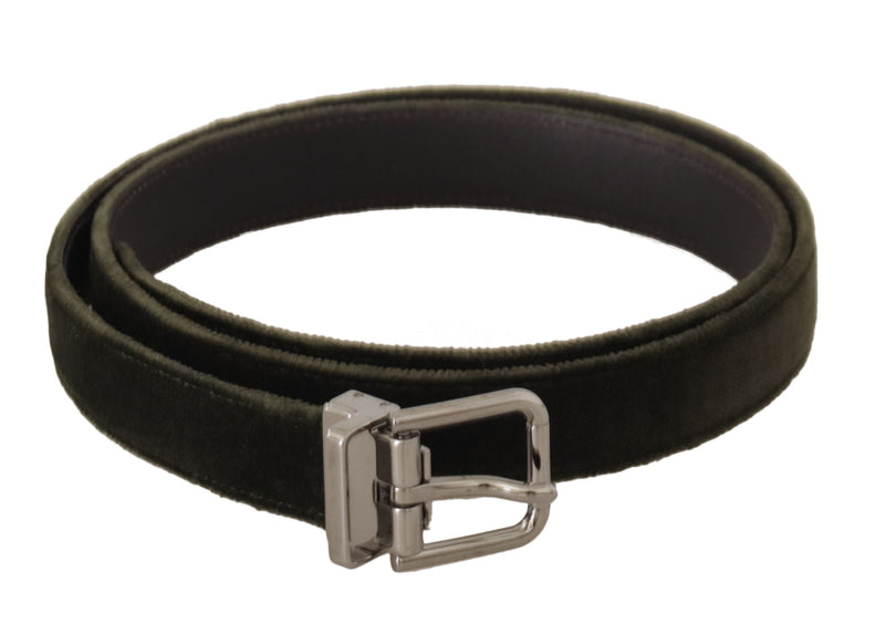 Green Velvet Silver Tone Metal Buckle Belt-Dolce & Gabbana-LabelTerrace.com
