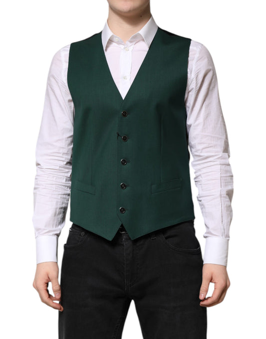 Green Wool Dress Formal Men Waistcoat Vest-Dolce & Gabbana-LabelTerrace.com