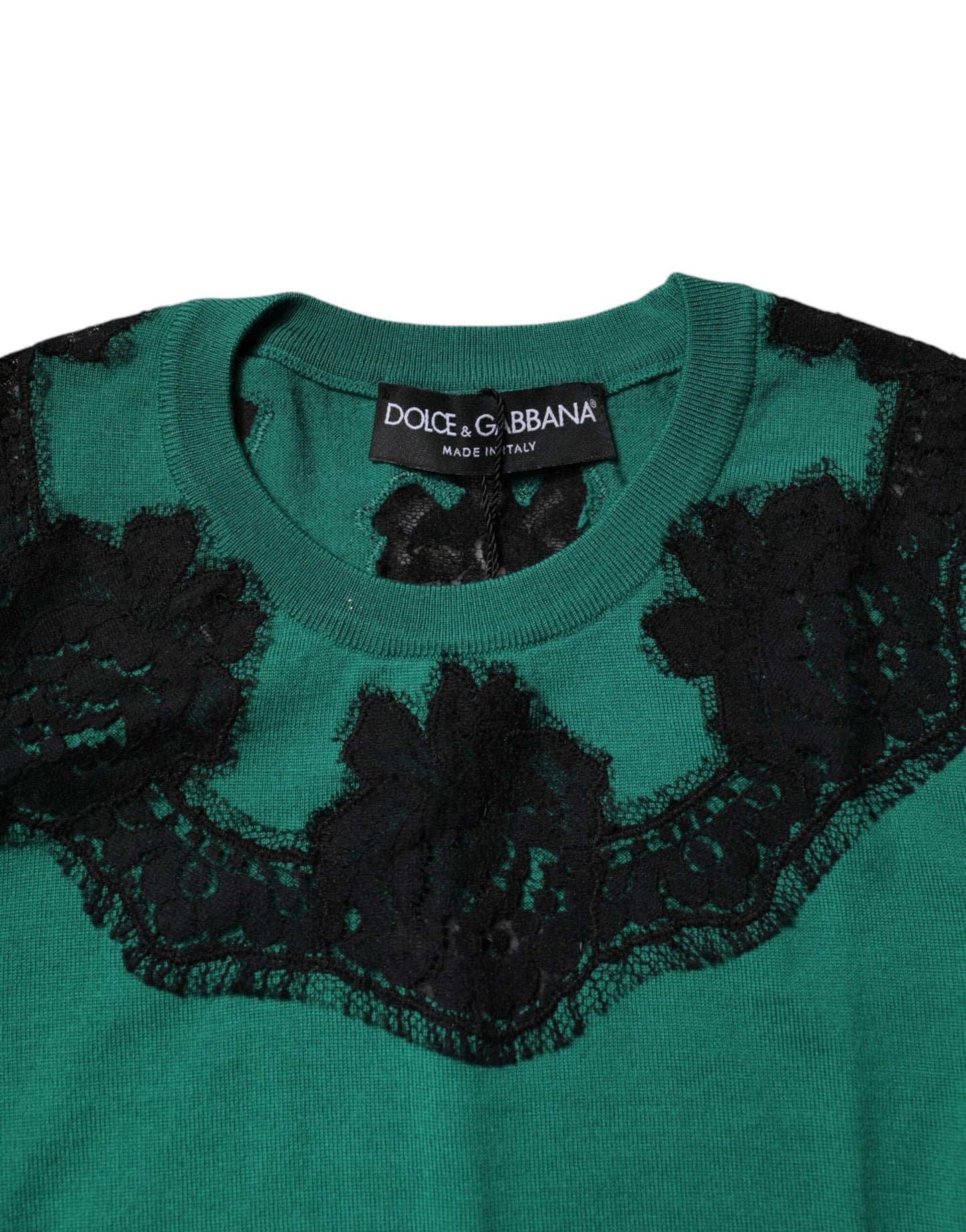 Green Wool Lace Detail Sleeveless Tank Top-Dolce & Gabbana-LabelTerrace.com