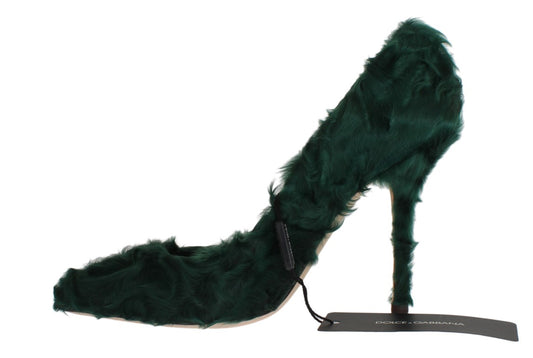 Green Xiangao Lamb Fur Leather Pumps-Dolce & Gabbana-LabelTerrace.com