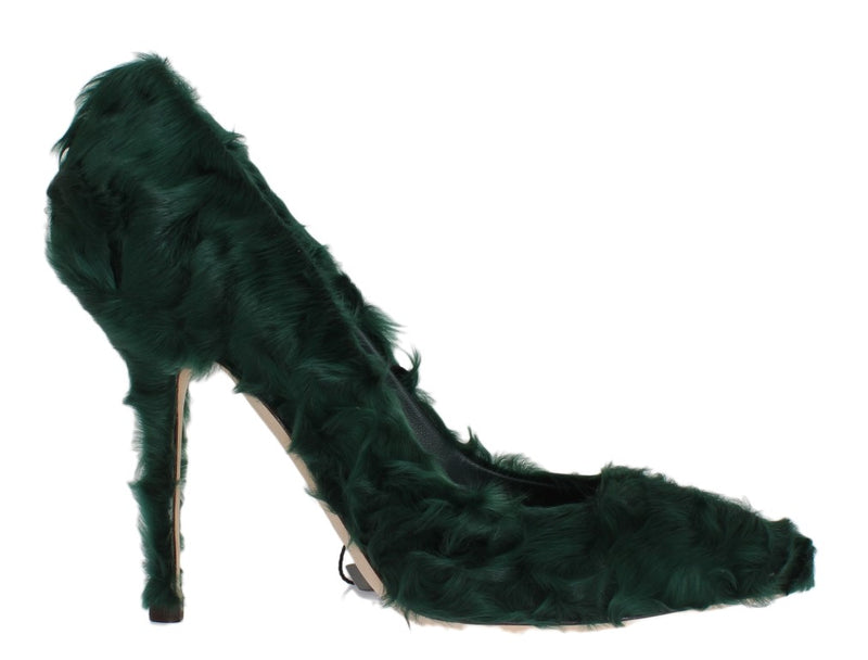 Green Xiangao Lamb Fur Leather Pumps-Dolce & Gabbana-LabelTerrace.com