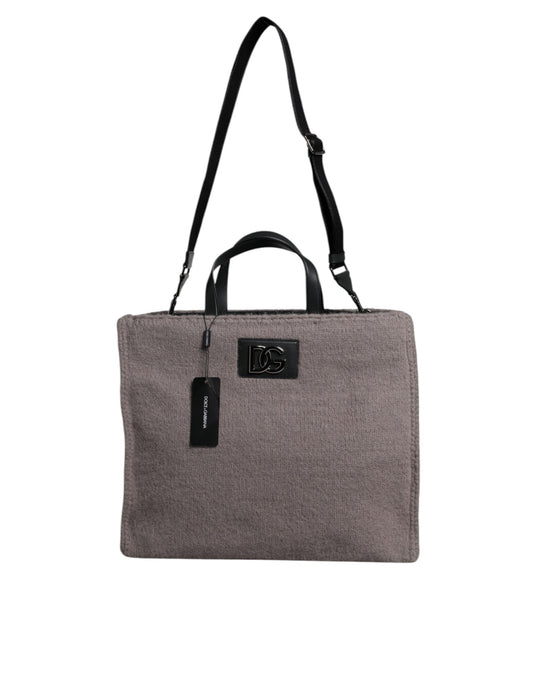 Grey Alpaca Wool Logo Plaque Tote Shoulder Bag-Dolce & Gabbana-LabelTerrace.com