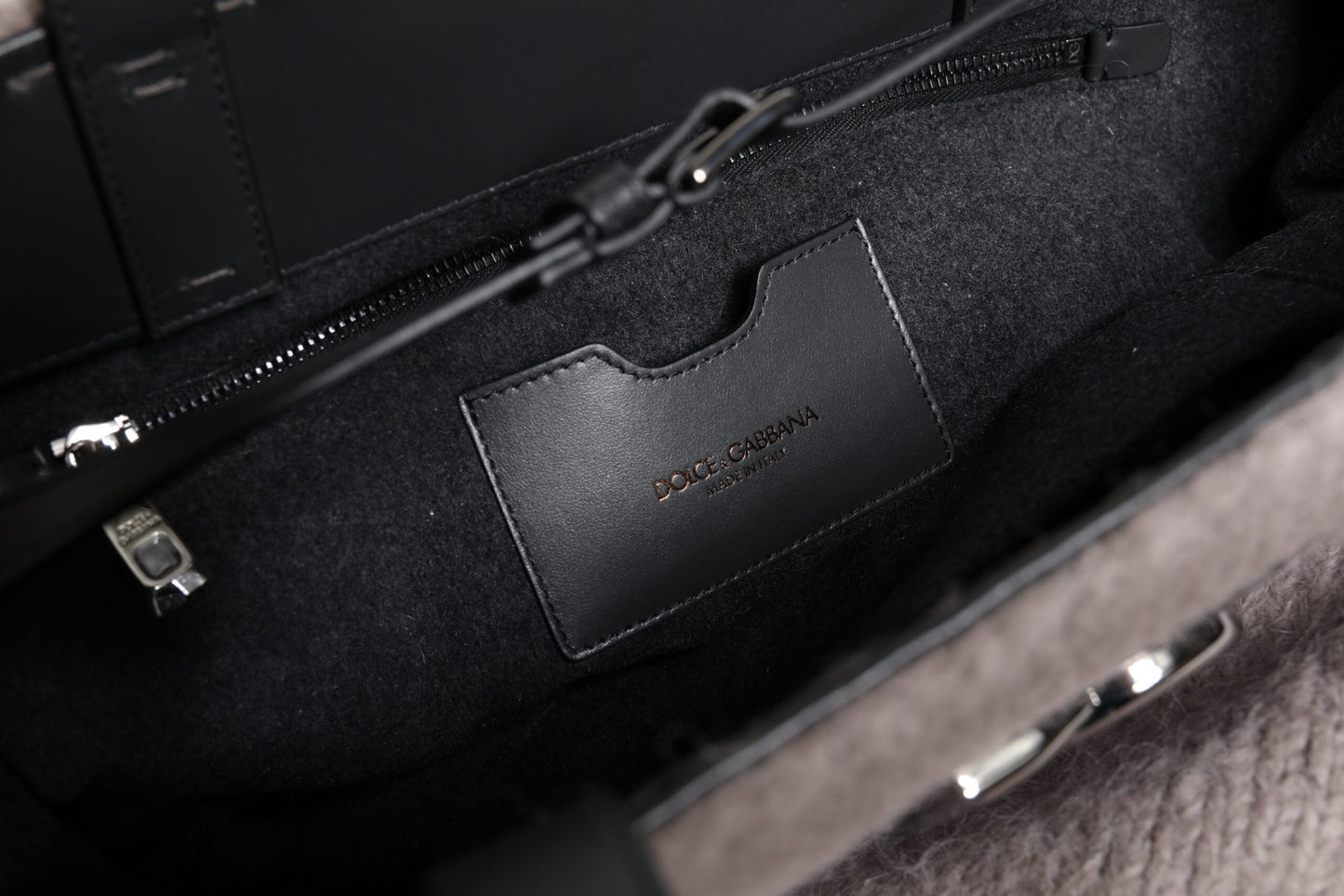 Grey Alpaca Wool Logo Plaque Tote Shoulder Bag-Dolce & Gabbana-LabelTerrace.com