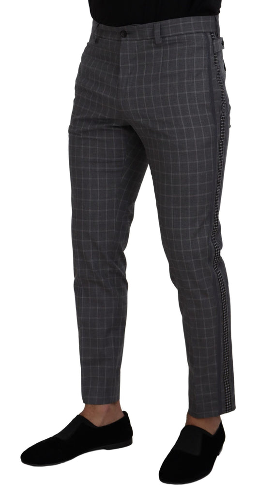 Grey Cotton Checkered Chino Pants-Dolce & Gabbana-LabelTerrace.com