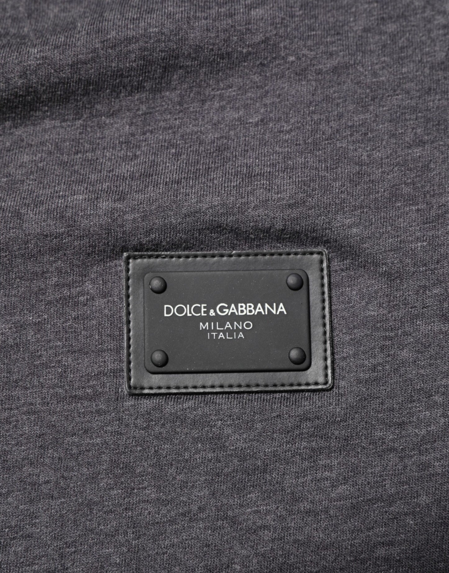 Grey Cotton V-Neck Logo Plaque Melange T-Shirt-Dolce & Gabbana-LabelTerrace.com