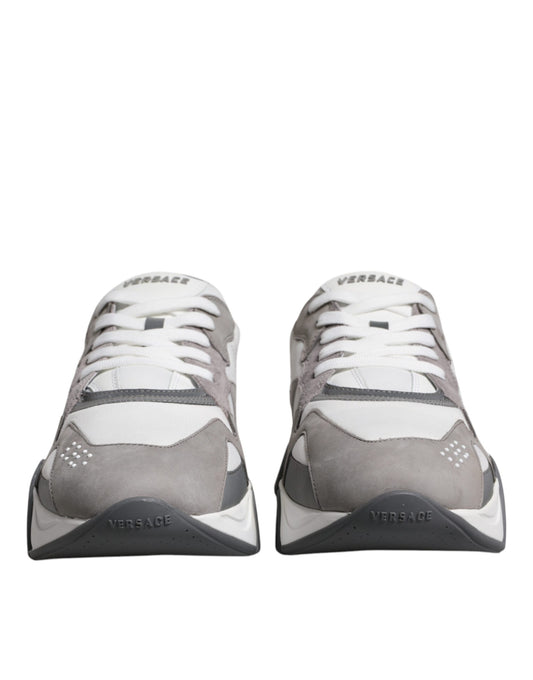 Grey Leather Neoprene Chunky Low Top Squalo Sneakers Shoes-Versace-LabelTerrace.com