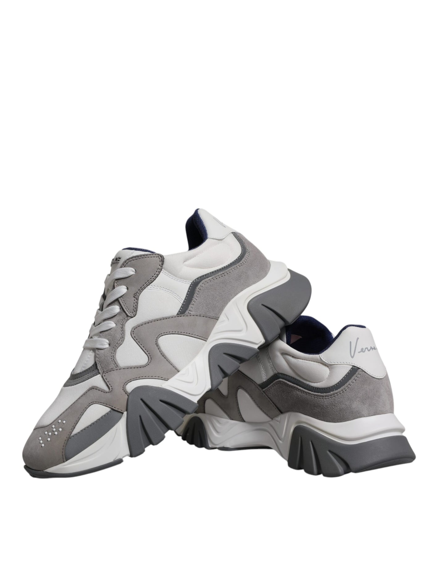 Grey Leather Neoprene Chunky Low Top Squalo Sneakers Shoes-Versace-LabelTerrace.com