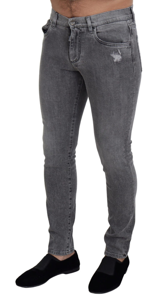 Grey Washed Cotton Skinny Denim Jeans-Dolce & Gabbana-LabelTerrace.com