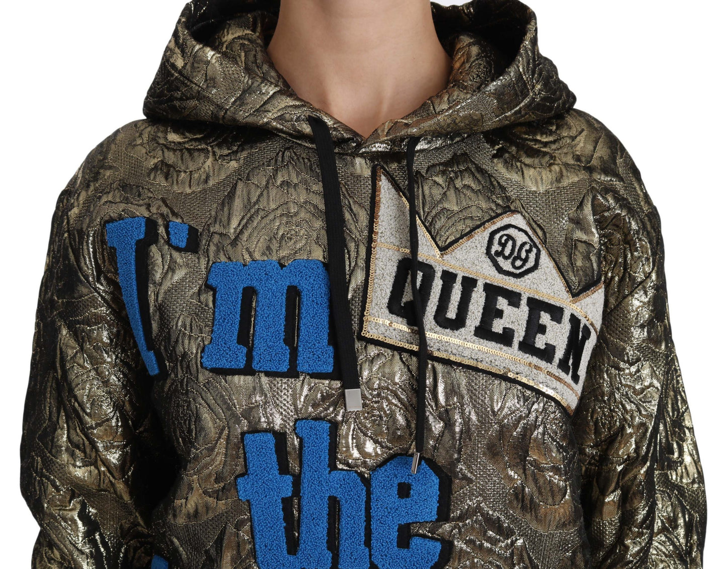 Im The Queen Jaquard Gold Sweatshirt Hoodie-Dolce & Gabbana-LabelTerrace.com