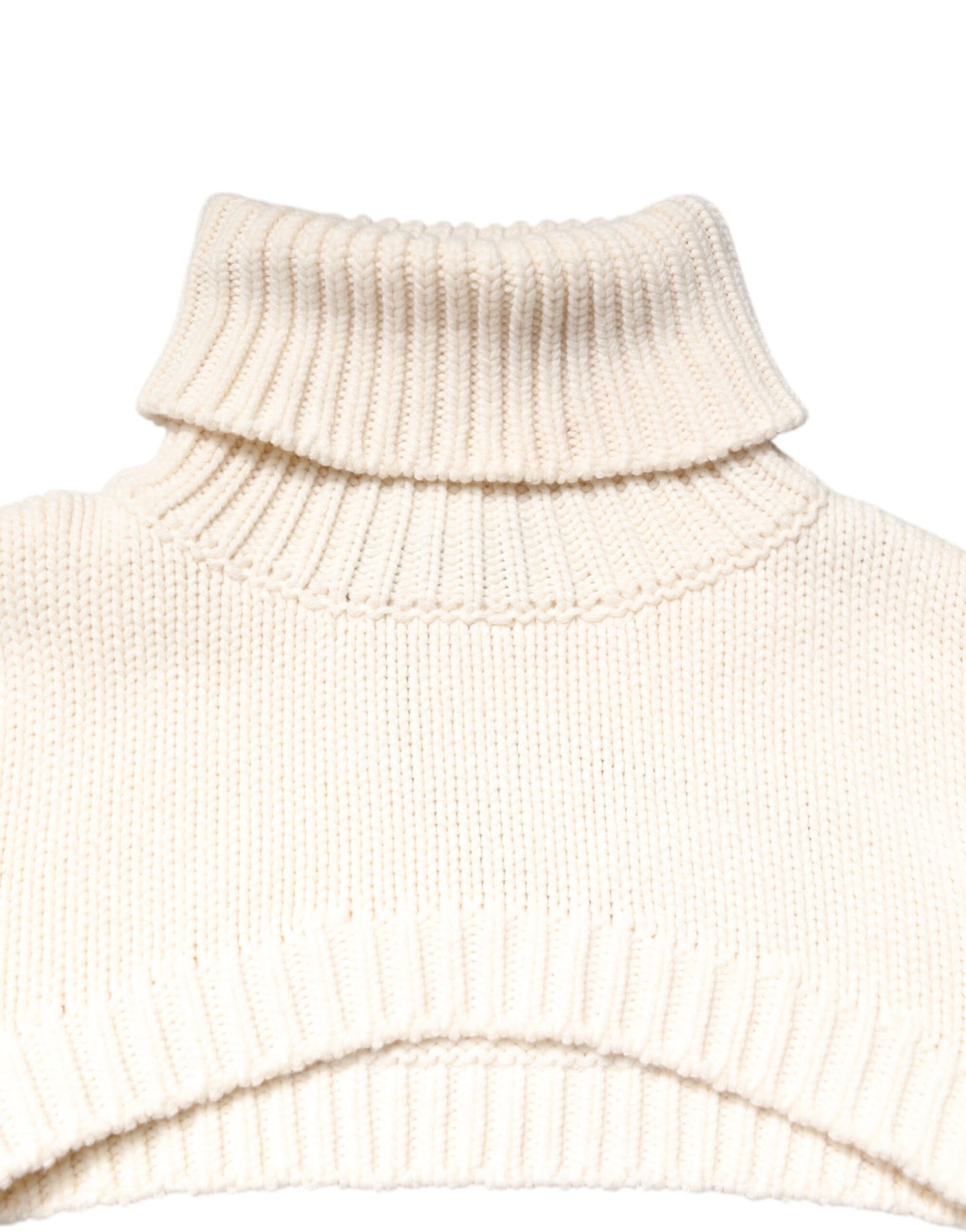Ivory Cashmere Turtleneck Cropped Top Sweater-Dolce & Gabbana-LabelTerrace.com