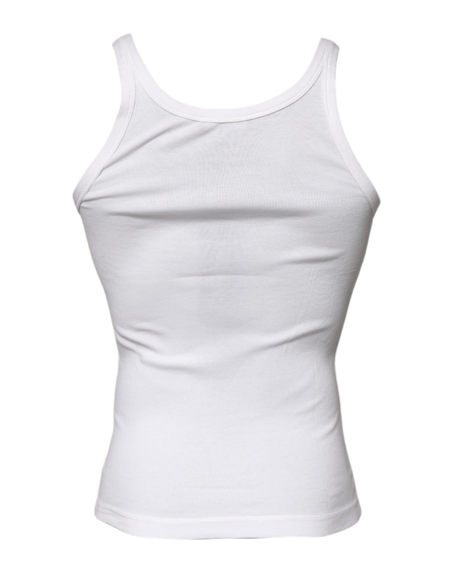 Ivory Cotton Sleeveless Round Neck Tank T-shirt-Dolce & Gabbana-LabelTerrace.com