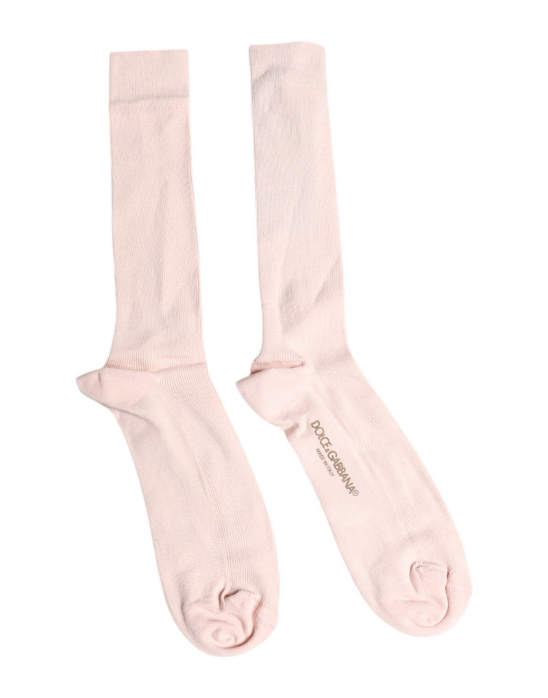 Ivory Cotton Stretch Logo Over Calf Socks-Dolce & Gabbana-LabelTerrace.com
