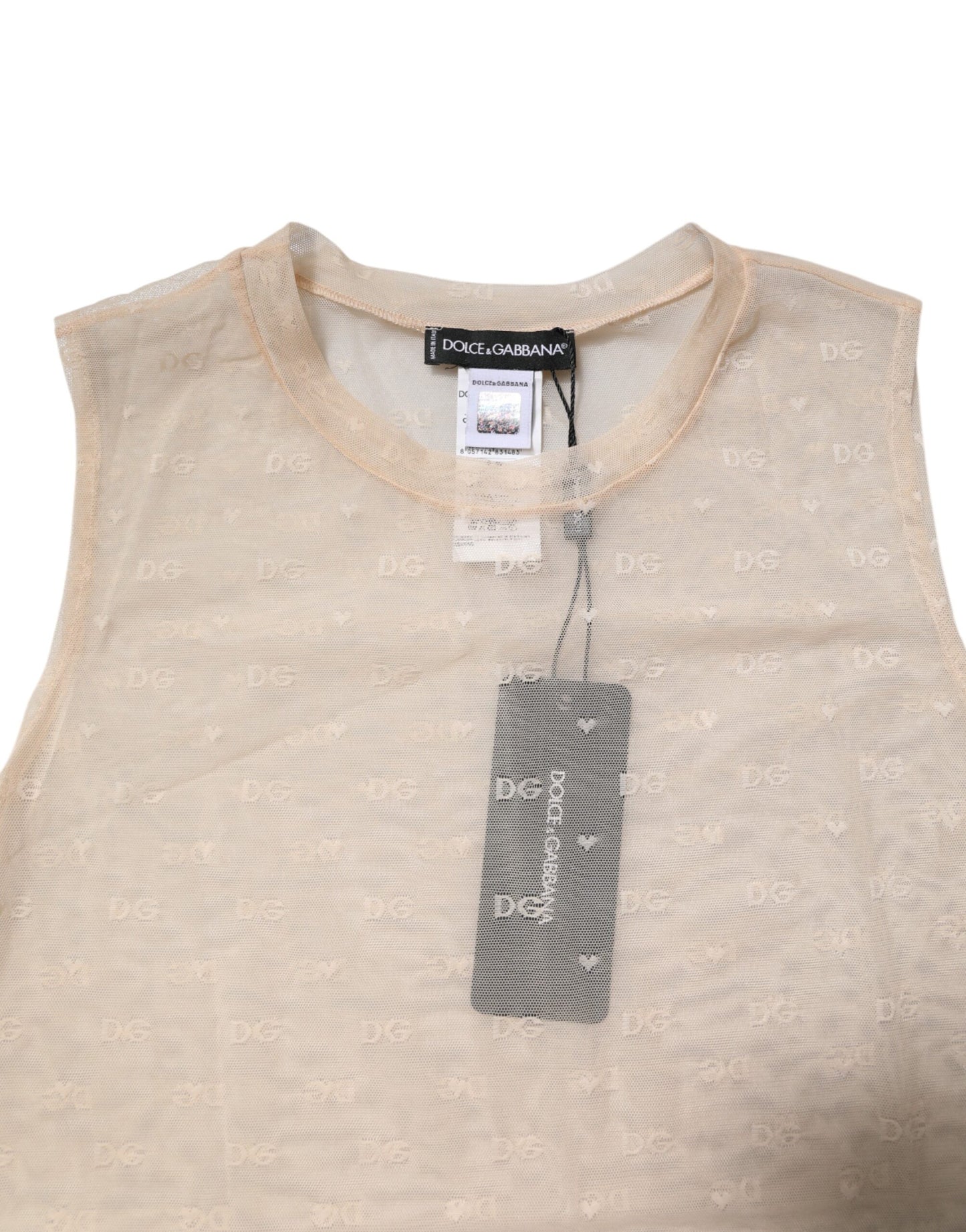 Ivory Nylon Logo See Through Sleeveless Tank Top-Dolce & Gabbana-LabelTerrace.com