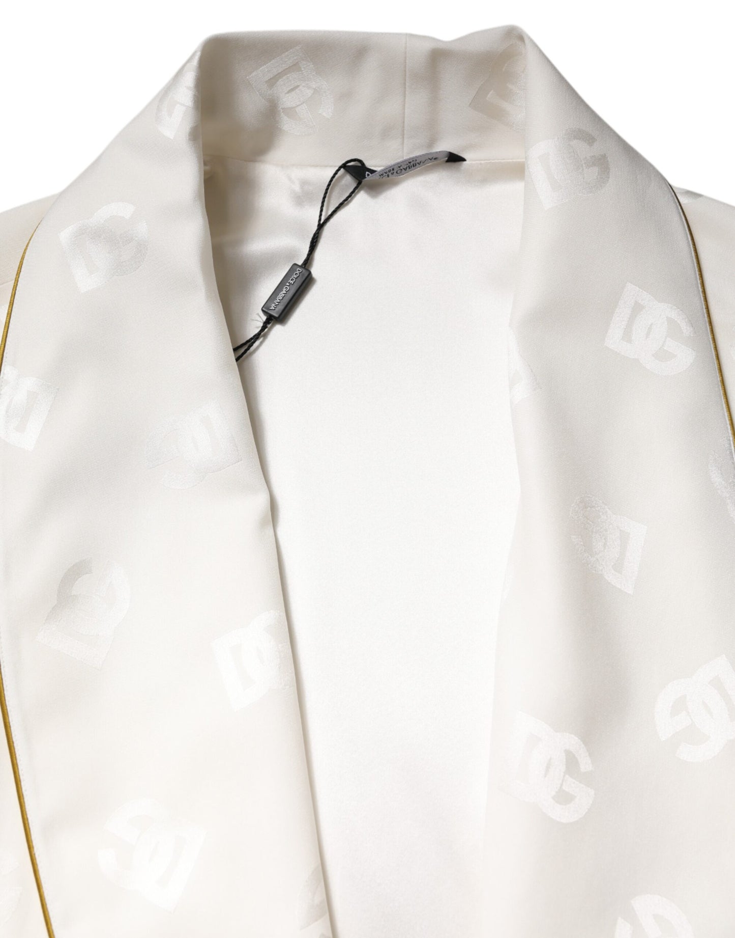 Ivory Silk Logo Men Wrap Robe Coat Jacket-Dolce & Gabbana-LabelTerrace.com