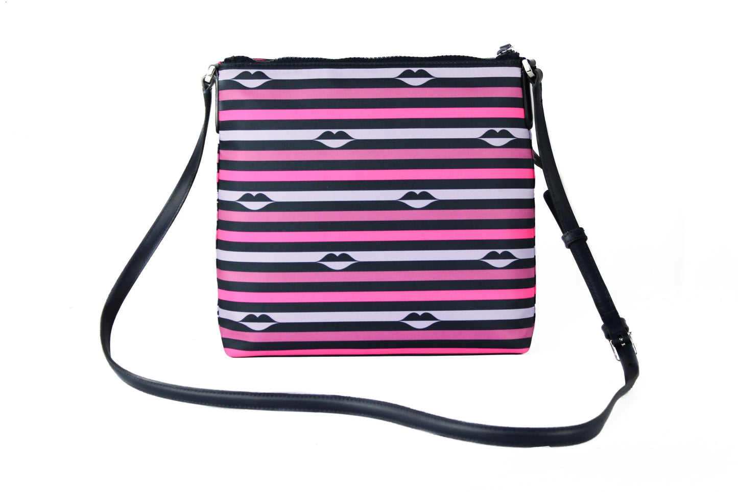 Jae Nylon Leather Flat Pink Striped Multi Crossbody HandBag Purse-Kate Spade-LabelTerrace.com