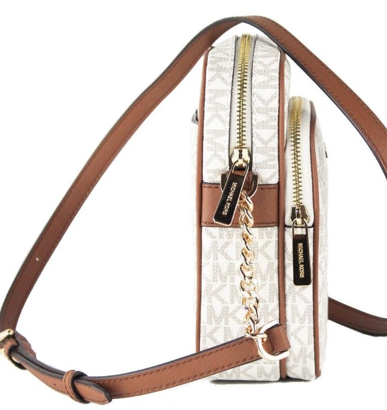Jet Set Medium Vanilla PVC North South Chain Crossbody Handbag-Michael Kors-LabelTerrace.com