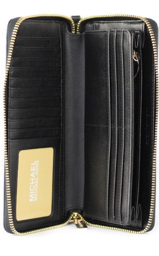 Jet Set Travel Large Black Pebble Leather Continental Wrist Wallet-Michael Kors-LabelTerrace.com